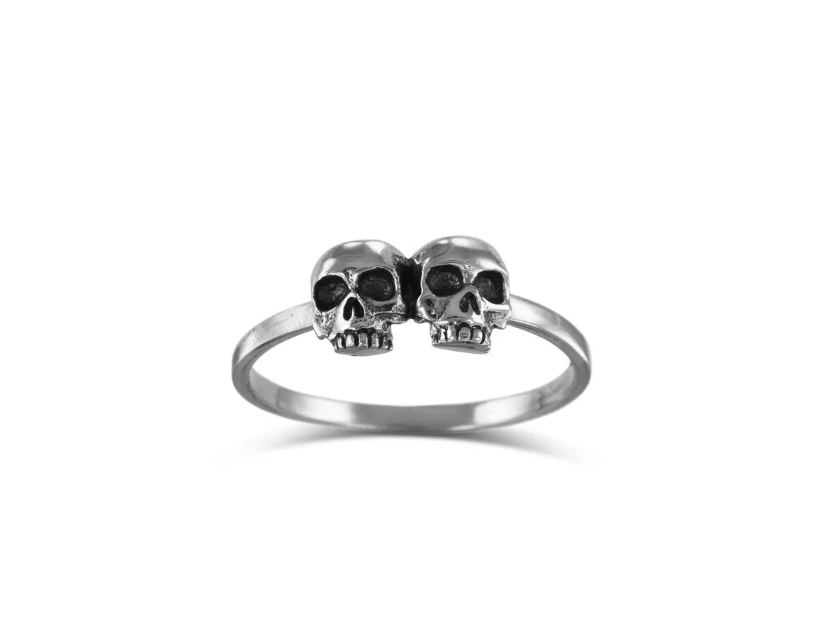 Two Skulls Stacking Ring - Silver