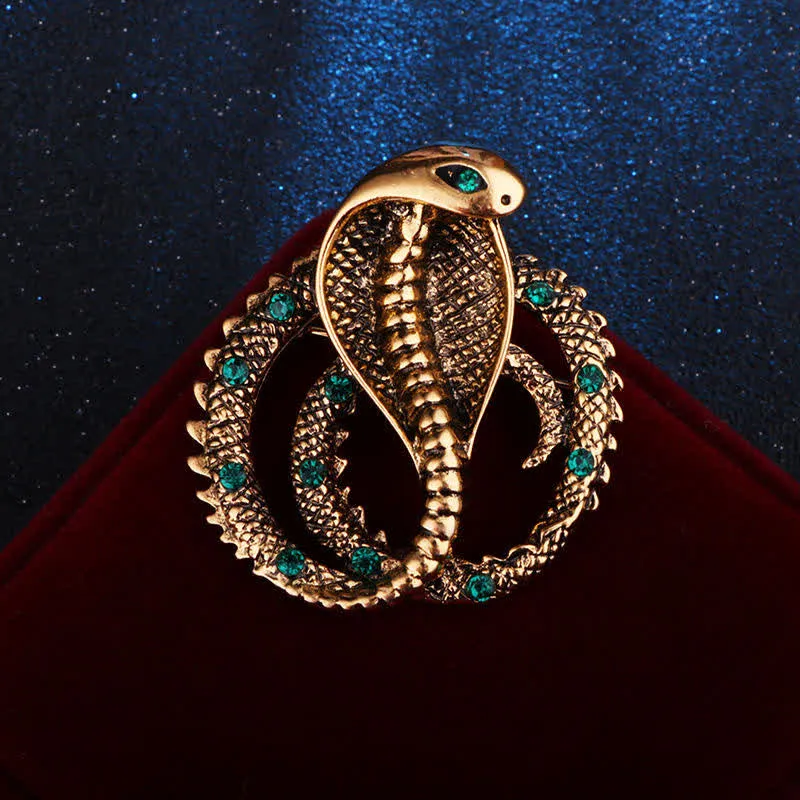 Unisex Original Retro Cobra Rhinestone Brooch