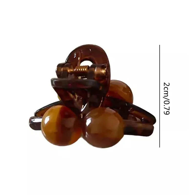 VAIGE Mini Dual Pearls Hair Claw Clips - Cute Acrylic Cherry Hair Accessories in Coffee, 2cm Height