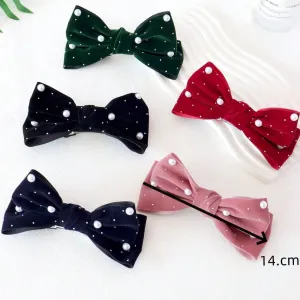 Velvet Bow Design Alligator Hair Clip with Pearl (1pcs)