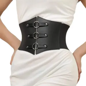 Women's Black Silver O-Rings Corset Belt