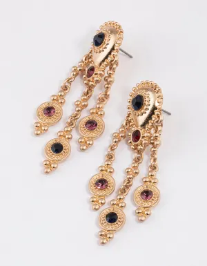 Worn Gold  Vintage Boho Charm Drop Earrings