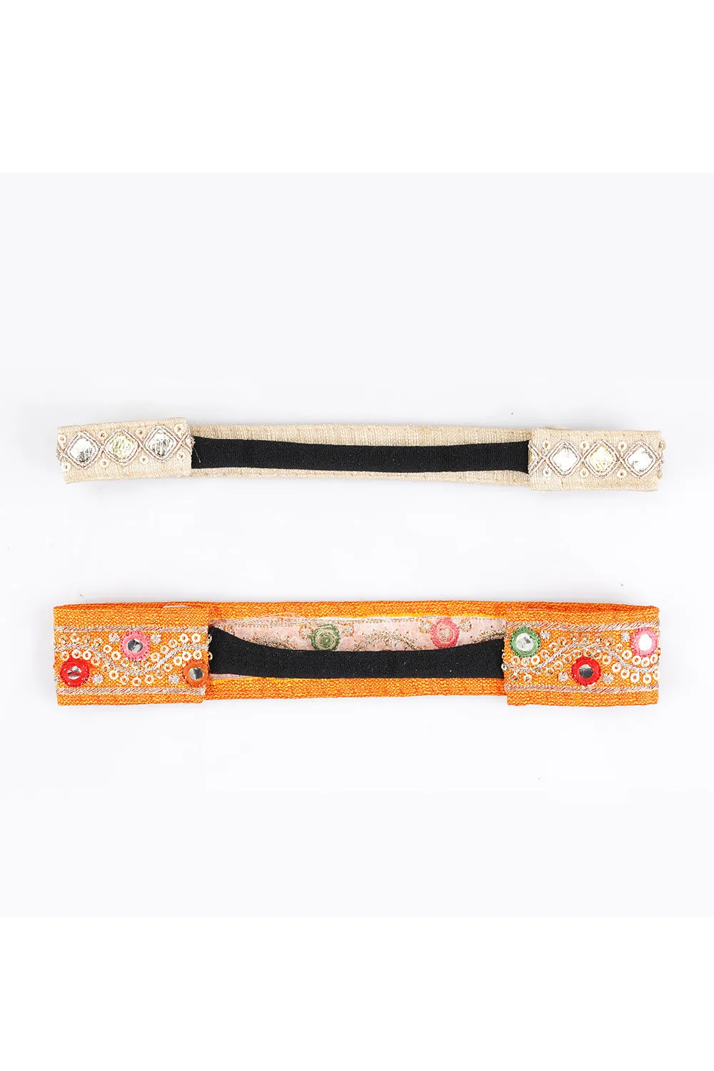 Yellow Mirrorwork Tapestry Ethnic Headband - Set Of 2